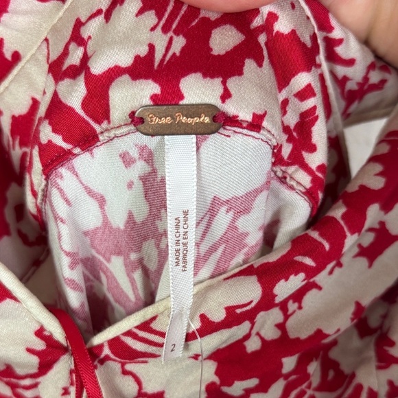 NWT Free People Red Cream Floral Deep Vneck Midi Dress size 2 - Picture 2 of 15